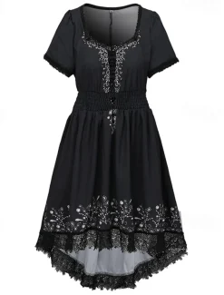 Women's Mini Dress Boho Dress Western Dress Fashion Classic Outdoor Vacation Holiday Regular Fit Flower Short Sleeve V Neck Black Dark Blue Summer