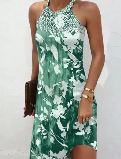 Women's Mini Dress Casual Dress Summer Dress Vacation Casual Daily Regular Fit Floral Graphic Sleeveless Halter Neck Pink Blue Green Summer