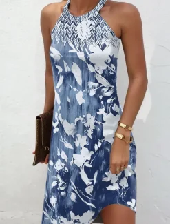 Women's Mini Dress Casual Dress Summer Dress Vacation Casual Daily Regular Fit Floral Graphic Sleeveless Halter Neck Pink Blue Green Summer