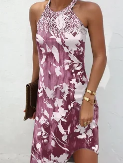 Women's Mini Dress Casual Dress Summer Dress Vacation Casual Daily Regular Fit Floral Graphic Sleeveless Halter Neck Pink Blue Green Summer