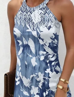 Women's Mini Dress Casual Dress Summer Dress Vacation Casual Daily Regular Fit Floral Graphic Sleeveless Halter Neck Pink Blue Green Summer