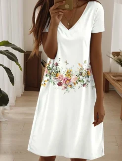 Women's Mini Dress Casual Dress Elegant Tropical Hawaiian Daily Regular Fit Floral Short Sleeve Crew Neck Pearl Black Pink Blue Summer