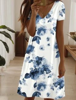 Women's Mini Dress Casual Dress Elegant Tropical Hawaiian Daily Regular Fit Floral Short Sleeve Crew Neck Pearl Black Pink Blue Summer