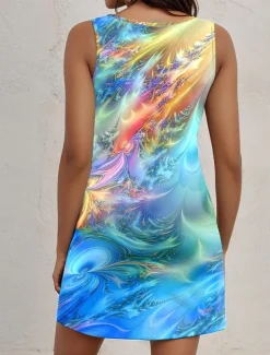 Women's Mini Dress Casual Dress Petite Dress Sundress Tank Dress Vintage Vacation Holiday Date Loose Fit Ombre Sleeveless Crew Neck Blue Summer