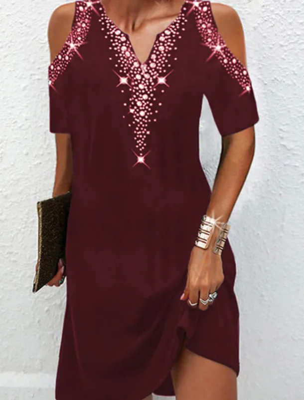 Women's Mini Dress Casual Dress Shift Dress Basic Vacation Daily Going out Regular Fit Print Dot Short Sleeve V Neck Black Wine Dark Blue Gray Summer Spring