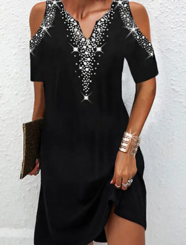 Women's Mini Dress Casual Dress Shift Dress Basic Vacation Daily Going out Regular Fit Print Dot Short Sleeve V Neck Black Wine Dark Blue Gray Summer Spring