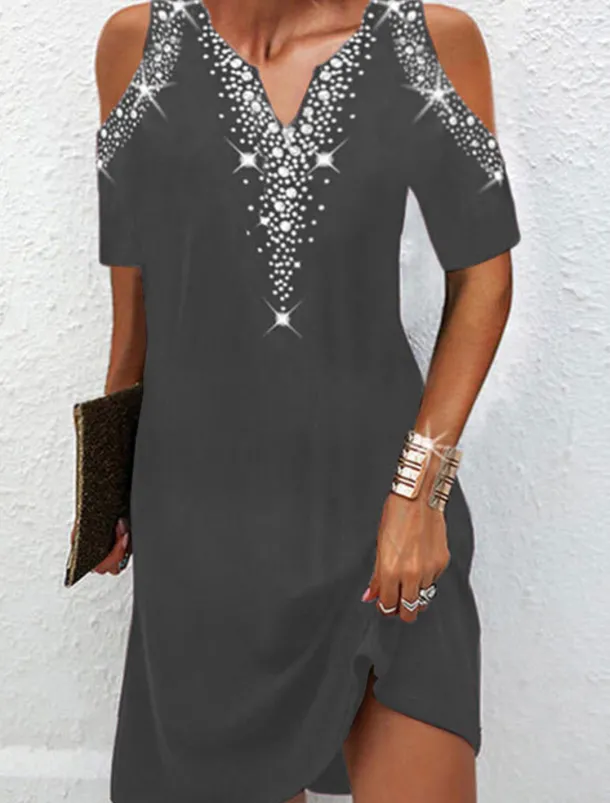 Women's Mini Dress Casual Dress Shift Dress Basic Vacation Daily Going out Regular Fit Print Dot Short Sleeve V Neck Black Wine Dark Blue Gray Summer Spring