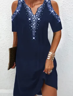 Women's Mini Dress Casual Dress Shift Dress Basic Vacation Daily Going out Regular Fit Print Dot Short Sleeve V Neck Black Wine Dark Blue Gray Summer Spring