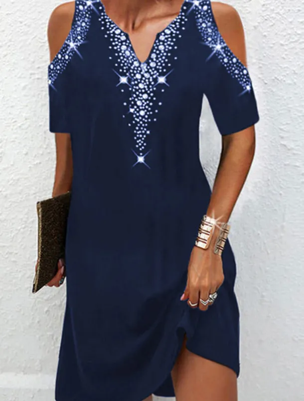 Women's Mini Dress Casual Dress Shift Dress Basic Vacation Daily Going out Regular Fit Print Dot Short Sleeve V Neck Black Wine Dark Blue Gray Summer Spring