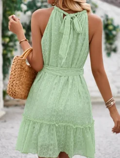 Women's Mini Dress Casual Dress A Line Dress Stylish Basic Casual Vacation Daily Regular Fit Plain Sleeveless Halter Neck Green Apricot Summer
