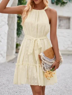 Women's Mini Dress Casual Dress A Line Dress Stylish Basic Casual Vacation Daily Regular Fit Plain Sleeveless Halter Neck Green Apricot Summer