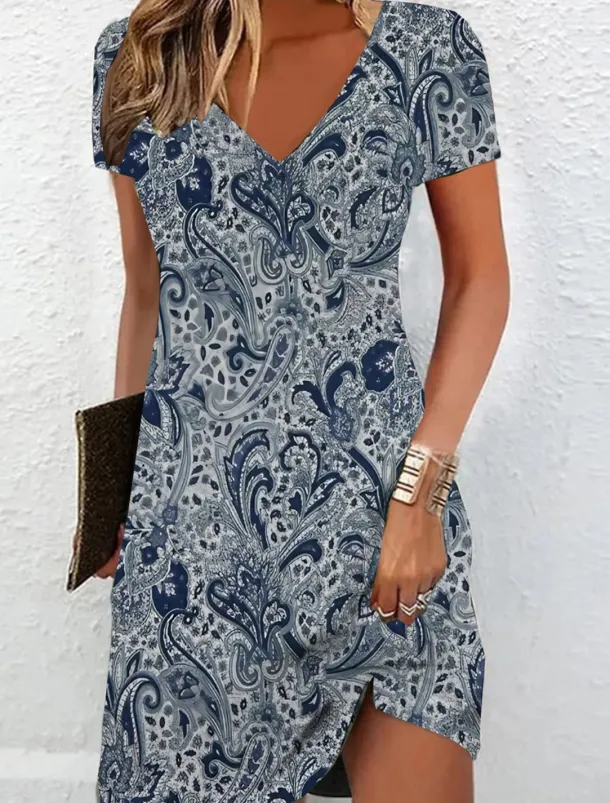 Women's Mini Dress Casual Dress Summer Dress Print Dress Active Fashion Streetwear Outdoor Vacation Daily Regular Fit Floral Short Sleeve V Neck Black White Red Burgundy Summer Spring