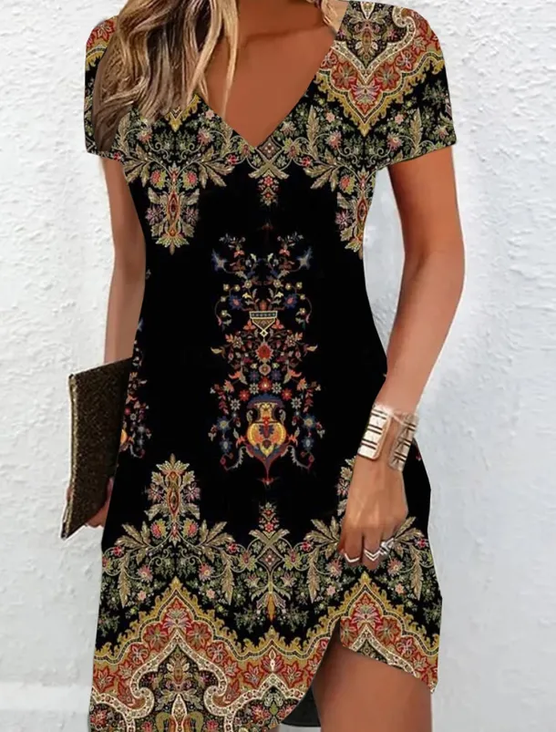 Women's Mini Dress Casual Dress Summer Dress Print Dress Active Fashion Streetwear Outdoor Vacation Daily Regular Fit Floral Short Sleeve V Neck Black White Red Burgundy Summer Spring