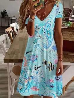 Women's Mini Dress Casual Dress Elegant Tropical Hawaiian Daily Regular Fit Floral Short Sleeve Crew Neck Blue Summer