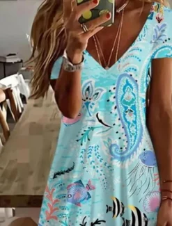 Women's Mini Dress Casual Dress Elegant Tropical Hawaiian Daily Regular Fit Floral Short Sleeve Crew Neck Blue Summer