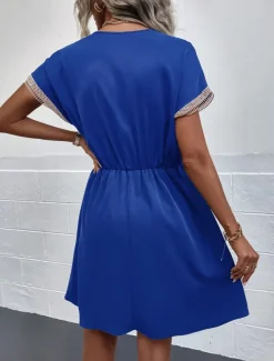 Women's Mini Dress Casual Dress A Line Dress Stylish Basic Casual Vacation Daily Regular Fit Plain Short Sleeve V Neck Wine Blue Summer Spring