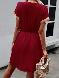 Women's Mini Dress Casual Dress A Line Dress Stylish Basic Casual Vacation Daily Regular Fit Plain Short Sleeve V Neck Wine Blue Summer Spring