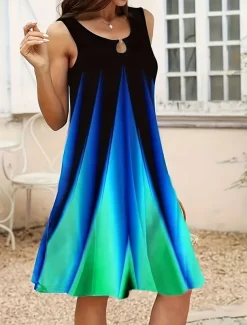 Women's Mini Dress Casual Dress Sundress Tank Dress Vacation Casual Vacation Daily Regular Fit Ombre Sleeveless Crew Neck Blue Summer