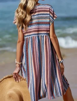 Women's Mini Dress Casual Dress A Line Dress Stylish Casual Vacation Daily Regular Fit Stripe Short Sleeve V Neck Blue Summer
