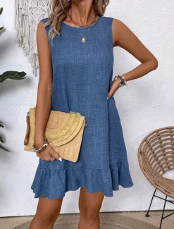 Women's Mini Dress Casual Dress Tank Dress Stylish Basic Casual Vacation Daily Regular Fit Plain Sleeveless Crew Neck Pink Blue Green Apricot Summer