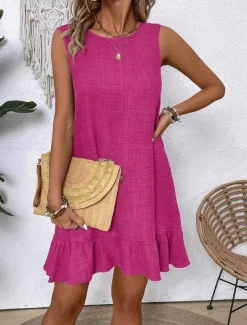 Women's Mini Dress Casual Dress Tank Dress Stylish Basic Casual Vacation Daily Regular Fit Plain Sleeveless Crew Neck Pink Blue Green Apricot Summer