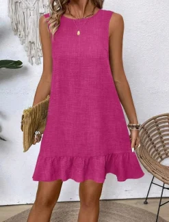 Women's Mini Dress Casual Dress Tank Dress Stylish Basic Casual Vacation Daily Regular Fit Plain Sleeveless Crew Neck Pink Blue Green Apricot Summer