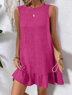 Women's Mini Dress Casual Dress Tank Dress Stylish Basic Casual Vacation Daily Regular Fit Plain Sleeveless Crew Neck Pink Blue Green Apricot Summer