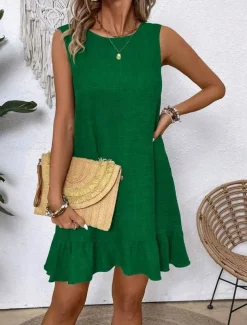Women's Mini Dress Casual Dress Tank Dress Stylish Basic Casual Vacation Daily Regular Fit Plain Sleeveless Crew Neck Pink Blue Green Apricot Summer