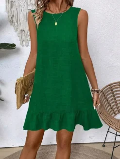 Women's Mini Dress Casual Dress Tank Dress Stylish Basic Casual Vacation Daily Regular Fit Plain Sleeveless Crew Neck Pink Blue Green Apricot Summer