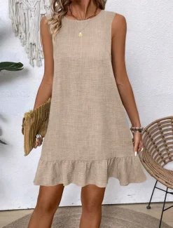 Women's Mini Dress Casual Dress Tank Dress Stylish Basic Casual Vacation Daily Regular Fit Plain Sleeveless Crew Neck Pink Blue Green Apricot Summer