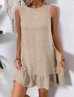Women's Mini Dress Casual Dress Tank Dress Stylish Basic Casual Vacation Daily Regular Fit Plain Sleeveless Crew Neck Pink Blue Green Apricot Summer