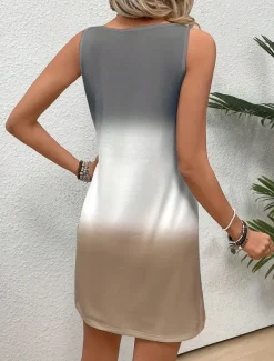 Women's Mini Dress Casual Dress Tank Dress Stylish Casual Daily Loose Fit Ombre Sleeveless U Neck Pink Blue Purple Khaki Summer