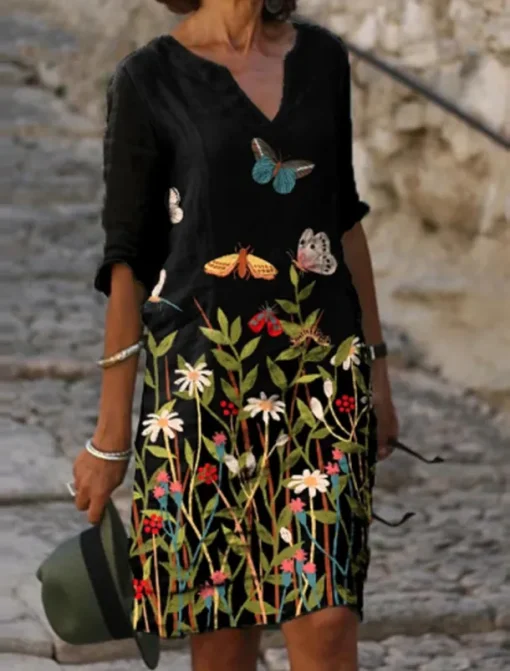 Women's Mini Dress Casual Dress Ethnic Dress Mini Dress Petite Dress T Shirt Dress Tee Dress Casual Winter Dress Vacation Work Loose Fit Floral Geometric Paisley Long Sleeve V Neck Black Red Royal