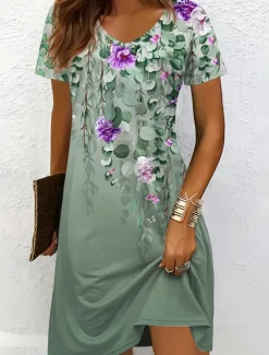 Women's Mini Dress Casual Dress T Shirt Dress Tee Dress Sundress A Line Dress Vacation Casual Boho Beach Regular Fit Ombre Floral Graphic Short Sleeve V Neck Black And White Yellow Red Blue Summer