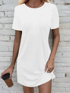 Women's Mini Dress Casual Dress T Shirt Dress Tee Dress Classic Modern Vacation Daily Going out Regular Fit Plain Short Sleeve Crew Neck Black White Light Grey Dark Gray Summer