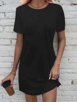 Women's Mini Dress Casual Dress T Shirt Dress Tee Dress Classic Modern Vacation Daily Going out Regular Fit Plain Short Sleeve Crew Neck Black White Light Grey Dark Gray Summer