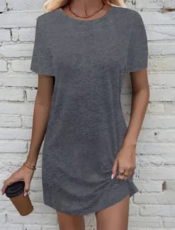 Women's Mini Dress Casual Dress T Shirt Dress Tee Dress Classic Modern Vacation Daily Going out Regular Fit Plain Short Sleeve Crew Neck Black White Light Grey Dark Gray Summer