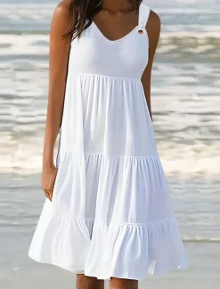 Women's Mini Dress Casual Dress Slip Dress Stylish Basic Casual Vacation Daily Regular Fit Plain Sleeveless V Neck Black White Yellow Pink Summer Spring