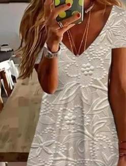 Women's Mini Dress Casual Dress Elegant Tropical Hawaiian Daily Regular Fit 3D Print Floral Short Sleeve Crew Neck Black White Pink Blue Summer