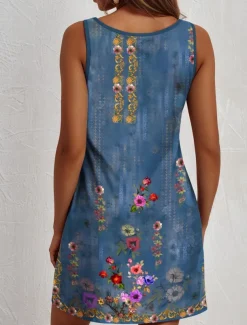 Women's Mini Dress Casual Dress Petite Dress Sundress Summer Dress Casual Vacation Daily Holiday Regular Fit Floral Graphic Bohemian Sleeveless V Neck Red Blue Purple Green Summer Spring