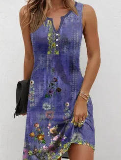 Women's Mini Dress Casual Dress Petite Dress Sundress Summer Dress Casual Vacation Daily Holiday Regular Fit Floral Graphic Bohemian Sleeveless V Neck Red Blue Purple Green Summer Spring