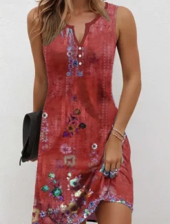Women's Mini Dress Casual Dress Petite Dress Sundress Summer Dress Casual Vacation Daily Holiday Regular Fit Floral Graphic Bohemian Sleeveless V Neck Red Blue Purple Green Summer Spring