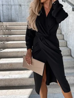 Women's Mini Dress Casual Dress Summer Dress Stylish Casual Vacation Daily Date Regular Fit Plain Long Sleeve Lapel Black White Green Summer Spring