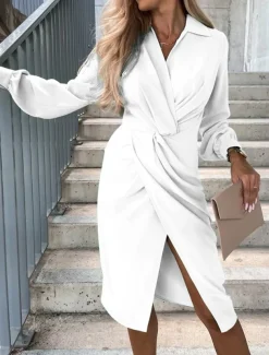 Women's Mini Dress Casual Dress Summer Dress Stylish Casual Vacation Daily Date Regular Fit Plain Long Sleeve Lapel Black White Green Summer Spring