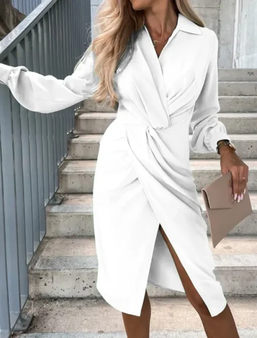 Women's Mini Dress Casual Dress Summer Dress Stylish Casual Vacation Daily Date Regular Fit Plain Long Sleeve Lapel Black White Green Summer Spring