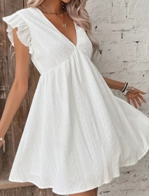 Women's Mini Dress Cotton Linen Dresses Basic Casual Vacation Daily Regular Fit Plain Sleeveless V Neck White Summer