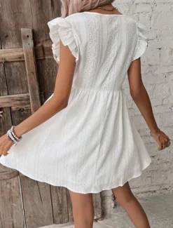 Women's Mini Dress Cotton Linen Dresses Basic Casual Vacation Daily Regular Fit Plain Sleeveless V Neck White Summer