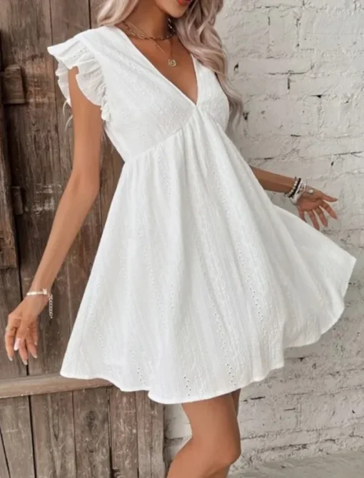 Women's Mini Dress Cotton Linen Dresses Basic Casual Vacation Daily Regular Fit Plain Sleeveless V Neck White Summer