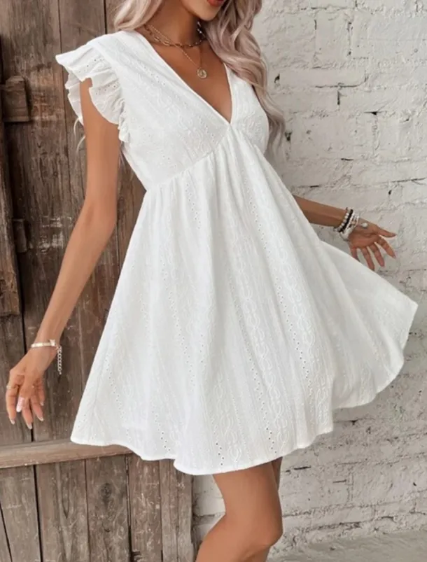 Women's Mini Dress Cotton Linen Dresses Basic Casual Vacation Daily Regular Fit Plain Sleeveless V Neck White Summer