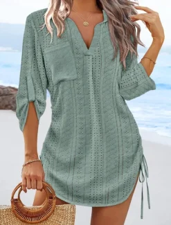 Women's Mini Dress Cut Out Dress Sexy Dress Elegant Casual Daily Regular Fit Solid Color Long Sleeve V Neck Black White Yellow Pink Fall